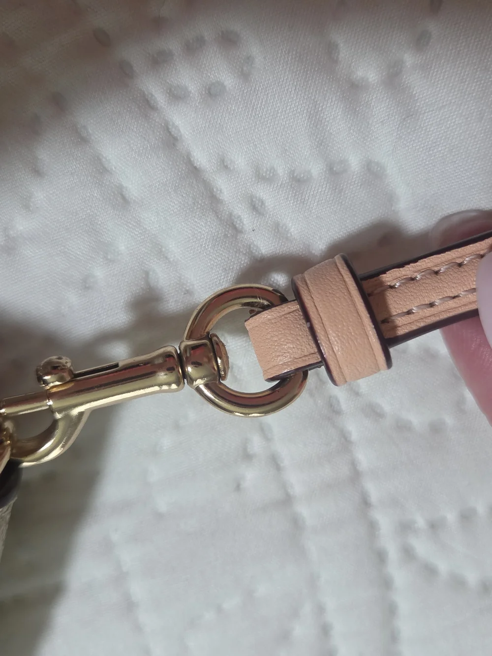 Coach Signature Canvas Crossbody with Tan Logo and Pink Strap